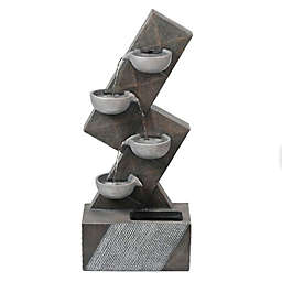 Luxen Home Cement and Resin Modern Tiered Pots Outdoor Fountain in Brown/Grey