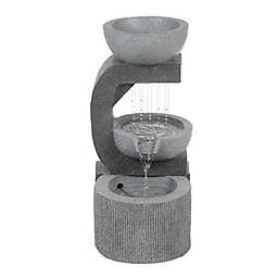 Luxen Home Tiered Pots Polyresin Outdoor Fountain in Grey with Pump