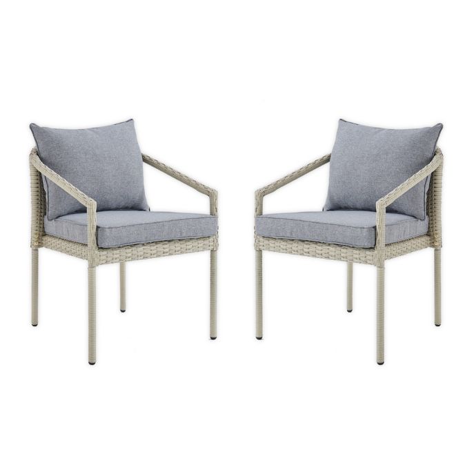 Alaterre Furniture All Weather Wicker Chairs In Light Grey With Cushions Set Of 2 Bed Bath Beyond