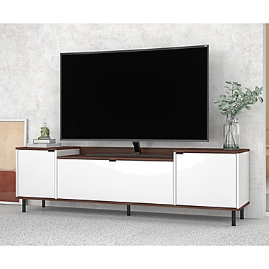 Manhattan Comfort Mosholu 66.93-Inch TV Stand in White/Nut Brown. View a larger version of this product image.