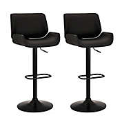 Mid-Century Modern Faux Leather Bar Stools in Black (Set of 2)