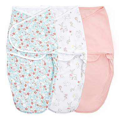 aden + anais&trade; essentials Size 0-3M 3-Pack Fairy Tale Flowers Wrap Swaddles in Pink. View a larger version of this product image.