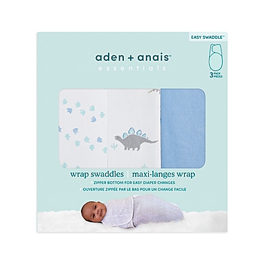 aden + anais&trade; essentials Size 0-3M 3-Pack Dino-Rama Wrap Swaddles in Blue. View a larger version of this product image.