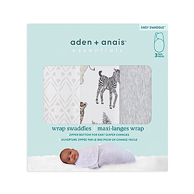 aden + anais&trade; essentials easy swaddle&trade; Size 4-6M 3-Pack Wrap Swaddles in Grey. View a larger version of this product image.