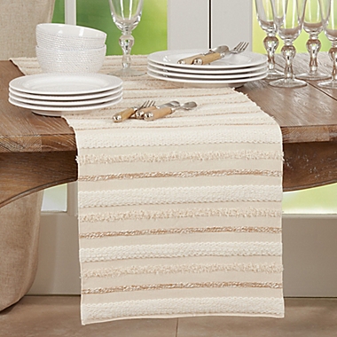 Saro Lifestyle Woven Stripe 72-Inch Table Runner in Beige. View a larger version of this product image.