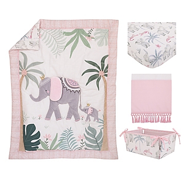 NoJo&reg; Tropical Princess 4-Piece Crib Bedding Set in Pink/White. View a larger version of this product image.