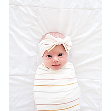 Copper Pearl&trade; Newborn Piper Knot Bow Headband in White. View a larger version of this product image.
