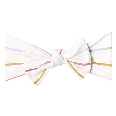 Copper Pearl&trade; Newborn Piper Knot Bow Headband in White. View a larger version of this product image.