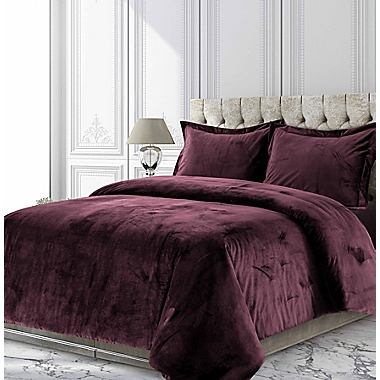 Tribeca Living Venice Velvet 3-Piece Queen Duvet Cover Set in Plum. View a larger version of this product image.