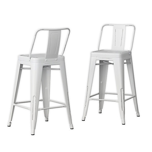 Simpli Home Rayne 24 Inch Metal Counter, Crosley Shelby Bar Stool In Distressed White Set Of 2