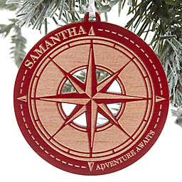 Wood Compass Engraved Ornament in Red Wood