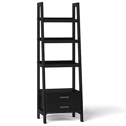 Simpli Home Sawhorse Storage Ladder, Leaning Bookcase With Storage Bins