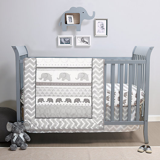 Alternate image 1 for The Peanutshell™ Elephant Walk 3-Piece Crib Bedding Set in Grey/White