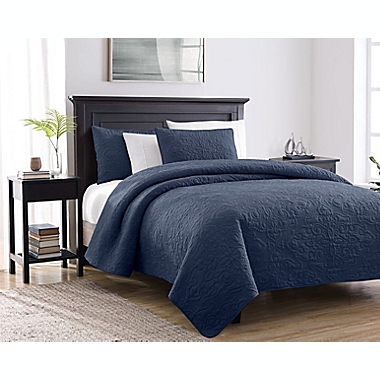 Wamsutta&reg; Cambridge 3-Piece Full/Queen Quilt Set in Navy. View a larger version of this product image.