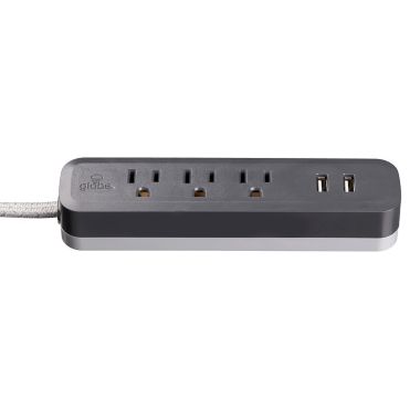 Globe Electric Designer Series 6-ft 3-Outlet 2-USB Surge Protector Power Strip in Grey Charcoal. View a larger version of this product image.