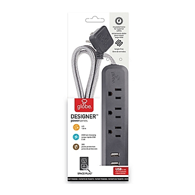 Globe Electric Designer Series 6-ft 3-Outlet 2-USB Surge Protector Power Strip in Grey Charcoal. View a larger version of this product image.