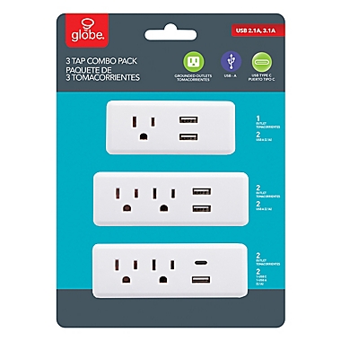 Globe Electric 3-Tap Combo Pack in White with USB-A and USB-C Ports. View a larger version of this product image.