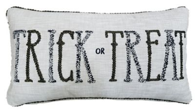 &quot;Trick or Treat&quot; Embroidered Oblong Throw Pillow in Ivory