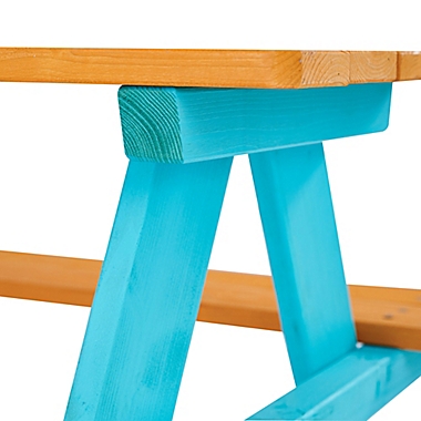 Teamson Kids Wood Picnic Table &amp; Chair Set in Natural/Aqua. View a larger version of this product image.
