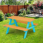 Alternate image 2 for Teamson Kids Wood Picnic Table &amp; Chair Set in Natural/Aqua