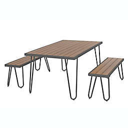 Novogratz Paulette 3-Piece Outdoor Table and Bench Set in Grey
