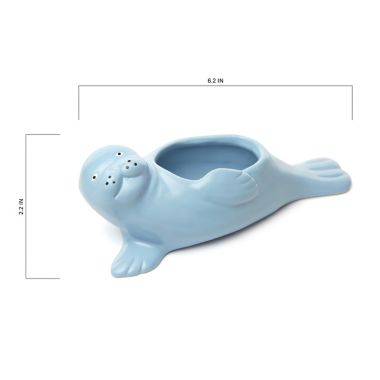 Suki the Seal Pup Indoor Ceramic Planter in Blue. View a larger version of this product image.