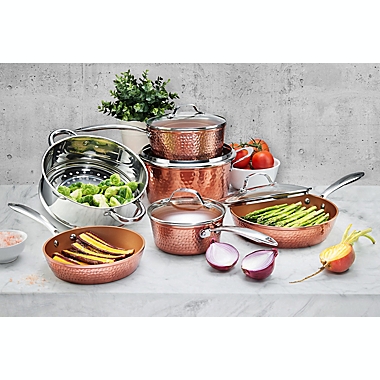 Gotham&trade; Steel Hammered Nonstick Aluminum 10-Piece Cookware Set in Copper. View a larger version of this product image.