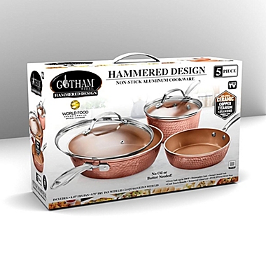 Gotham&trade; Steel Hammered Nonstick Aluminum 5-Piece Cookware Set in Copper. View a larger version of this product image.