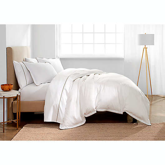 Alternate image 1 for Under the Canopy® Italian Hem Stitch Organic Cotton 2-Piece Twin Duvet Cover Set in White/Grey