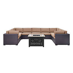 Norbourne Isle 6-Piece Resin Wicker Sectional and Fire Pit Set with Cushions
