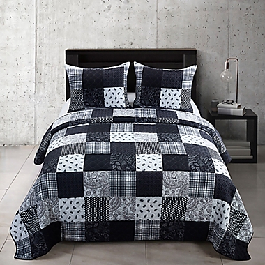 Donna Sharp&reg; London 2-Piece Reversible Twin Quilt Set in Black. View a larger version of this product image.