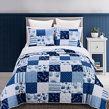Donna Sharp&reg; Watercolor Shells 3-Piece Reversible Queen Quilt Set in Blue. View a larger version of this product image.