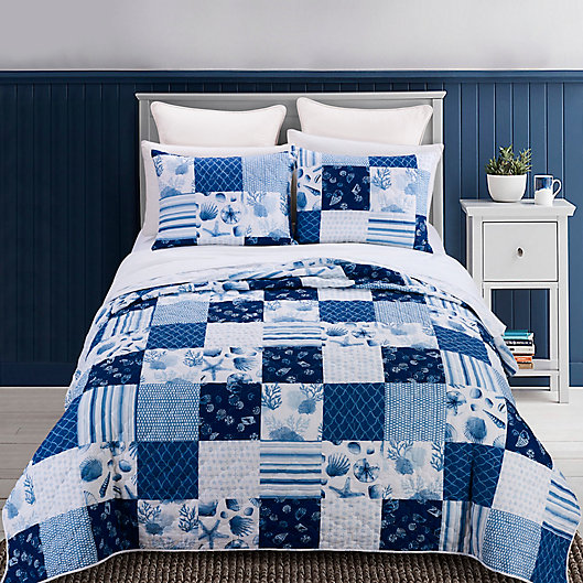 Alternate image 1 for Donna Sharp® Watercolor Shells 2-Piece Reversible Twin Quilt Set in Blue