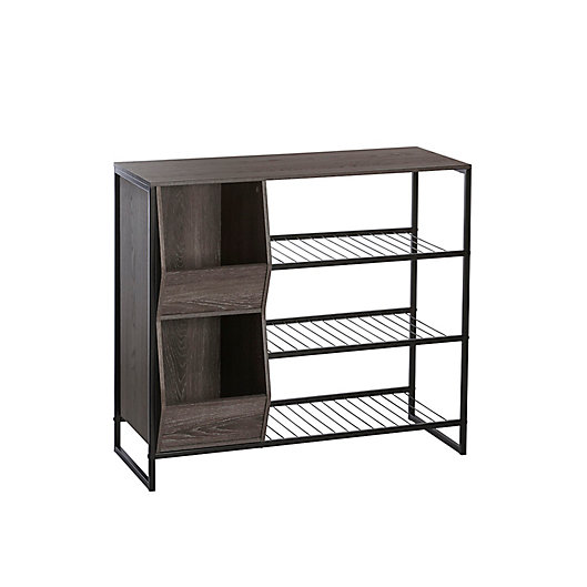 Alternate image 1 for RiverRidge® Home Afton 3-Tier Shoe Rack with Storage Bins in Weathered Wood