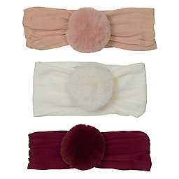 So' Dorable 3-Pack Pom Pom Headbands in White/Pink/Burgundy
