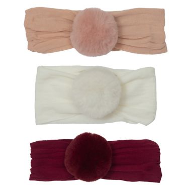 So' Dorable 3-Pack Pom Pom Headbands in White/Pink/Burgundy. View a larger version of this product image.