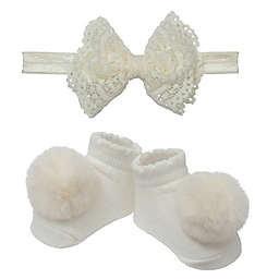 So' Dorable Ivory Lace Bow Headband and Bootie Set