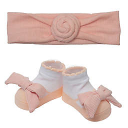 So' Dorable Pink Turban Knot Ribbed Headband and Bootie Set
