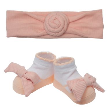 So' Dorable Pink Turban Knot Ribbed Headband and Bootie Set. View a larger version of this product image.
