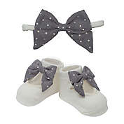 So&#39; Dorable Grey Bow White Dot Headband and Bootie Set