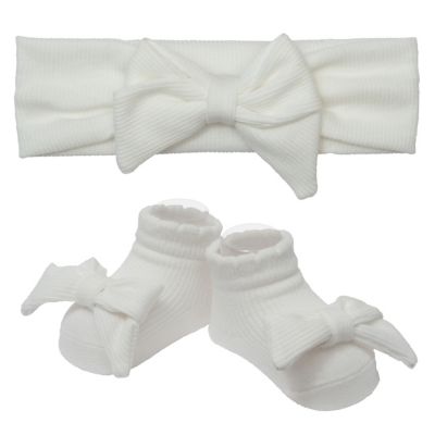 So&#39; Dorable Ivory Bow Ribbed Headband and Bootie Set