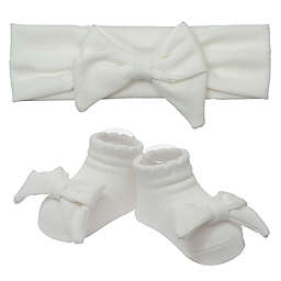 So' Dorable Ivory Bow Ribbed Headband and Bootie Set