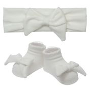 So' Dorable Ivory Bow Ribbed Headband and Bootie Set