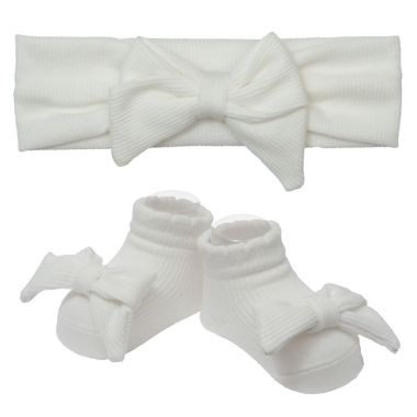So' Dorable Ivory Bow Ribbed Headband and Bootie Set. View a larger version of this product image.