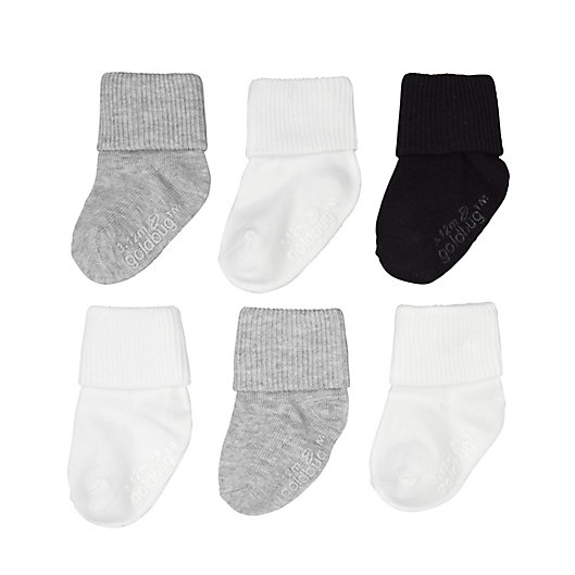 Alternate image 1 for goldbug™ Size 12-24M 6-Pack Folded Cuff Socks in Black/Grey/White