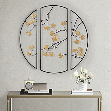 Madison Park Golden Gingko Leaves 3-Piece Metal Wall Decor in Black/Gold. View a larger version of this product image.