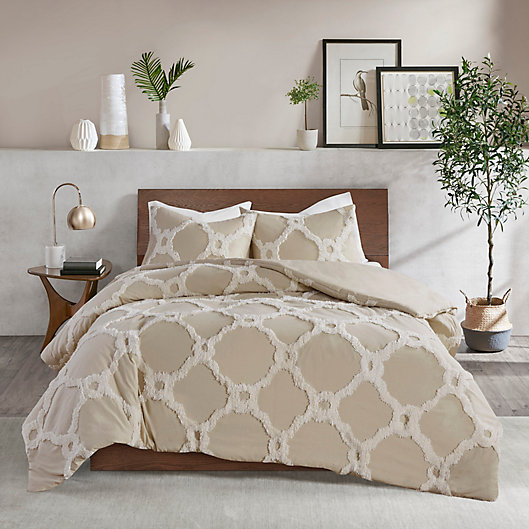Alternate image 1 for Madison Park Pacey 3-Piece Full/Queen Duvet Cover Set in Taupe