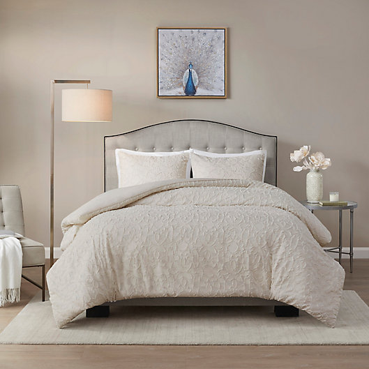 Madison Park Florence 3 Piece Cotton Duvet Cover Set Light Taupe King Cal, Cream And Grey Duvet Cover Set King