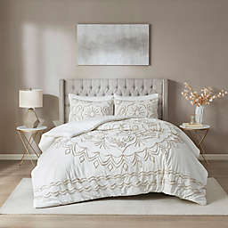 Madison Park Violette Tufted 3-Piece Reversible Full/Queen Comforter Set in Ivory/Taupe