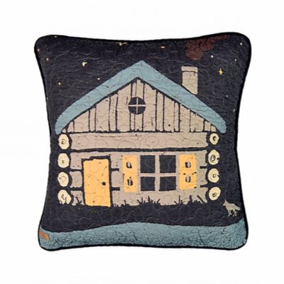 Moonlit Cabin Square Throw Pillow in Black